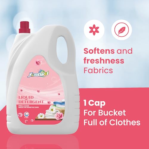 Image of HOMESPOT liquid detergent, top load front load, detergent liquid for washing machine - balanced PH, Non-toxic (5 Liter, Rose)