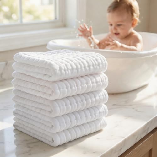 muślin Cloth Baby Washcloths, muślin Cloths, Burp Cloths, Girls, Boys, Wet Wipes, Children, Muslin, Burp Cloth, opakowanie 10, 30 x 30 cm (białe opakowanie 10 szt.)