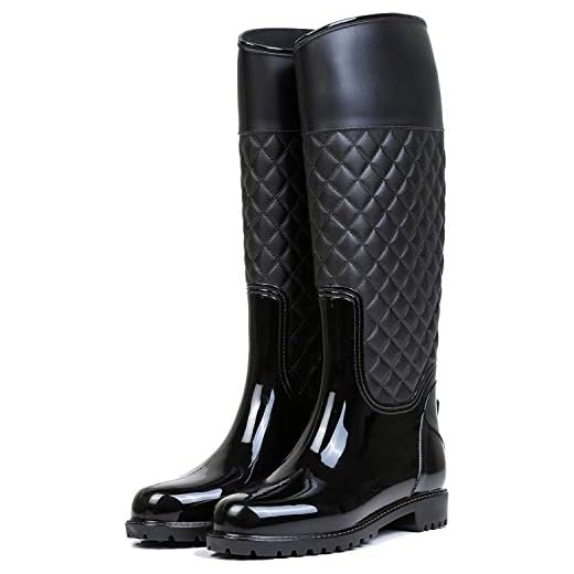 AONEGOLD Botas de Agua Mujer Botas de Lluvia Impermeable Altas Bota de Goma Wellington Boots Otoño e Invierno(Negro,39 EU)