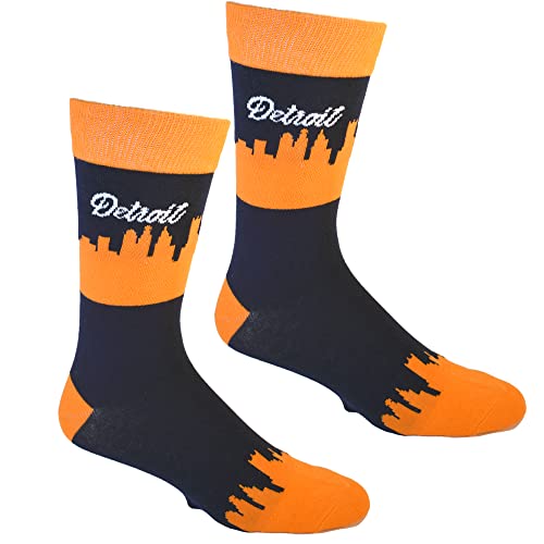 Detroit Michigan Skyline Men's Socks | Apparel for Fans | Perfect Gift for Motor City Kitties | Gritty Tigs Socks | The Cats Favorite