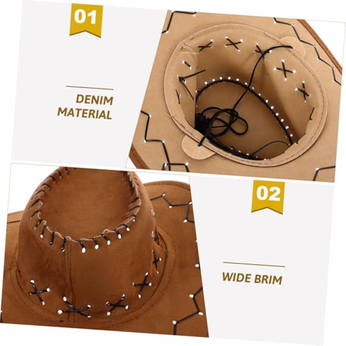 2pcs Cowboy Hat Wide Brim Fedora with Chin Strap for Boys and Stylish Sun Protection Western Hat for Cosplay and Outdoor Fun Chocolate3