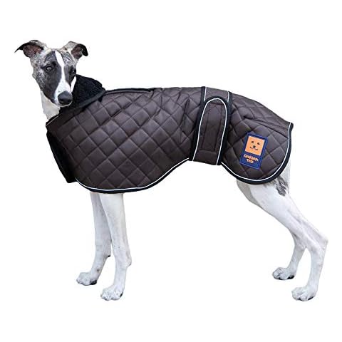 Ginger Ted Warm Thermal Harness Greyhound Whippet Lurcher Dog Coat size 24"/61cm Khaki Brown - for sighthounds, warm fleecy lining, harness slot, reflective piping, jacket parka style Cover