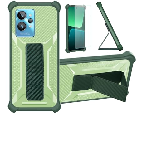 Aroepurt Case for Realme Gt 2 Pro Phone Case Stand Cover [with Tempered Glass Screen Protector] Hybrid Case [Folding Support Magnetic] [Frosted Anti-Fingerprint] Green