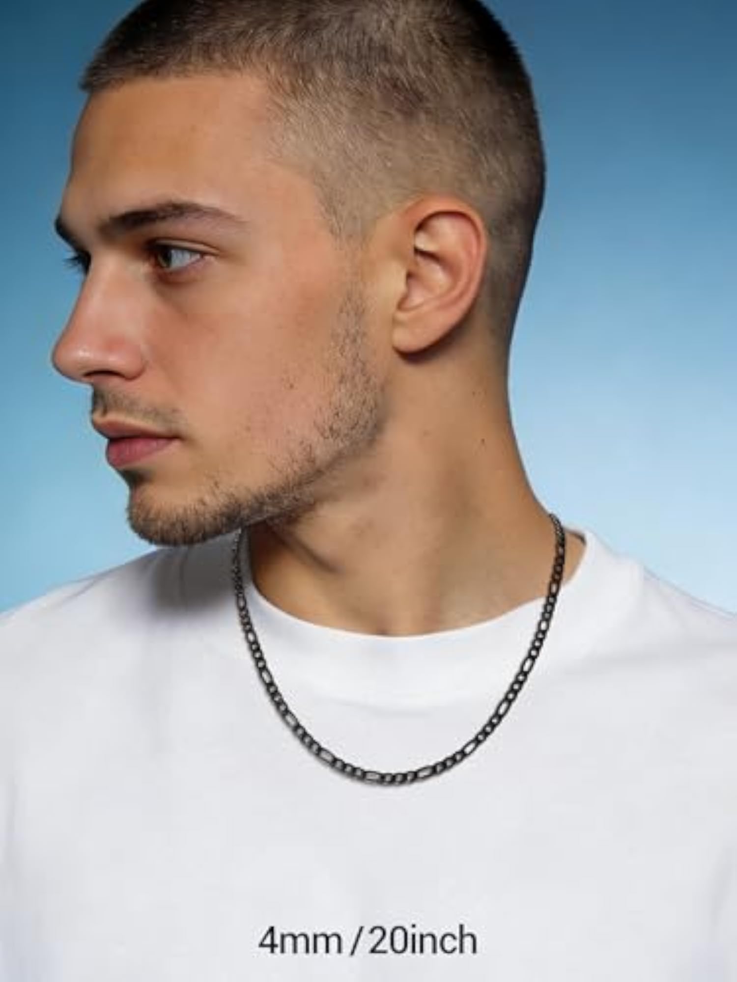 Figaro Chain Necklace for Men/Women, Black/Gold Plated