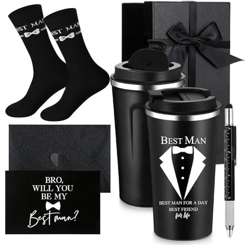 Nuanchu 6 Pcs Best Man Gifts Wedding Proposal Gift for Best Man Groomsman 17oz Office Cup Tumbler...