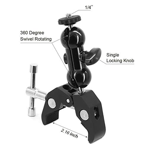 Slow Dolphin Camera Clamp Mount Monitor Mount Bracket Super Clamp W/1/4 And 3/8 Thread With Cool Double Ballhead Arm Adapter Bottom Clamp For For Dslr Camera/Field Monitor/Led (2 Pcs) #TOP1