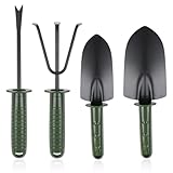 Garden Tool Set,4 Pieces Garden Tools Including Hand Shovel, Transplant Shovel,Weeder and Hand Rake with Non-Slip Handle, Idea for Transplanting, Weeding, Digging and Planting. Gardening Tools