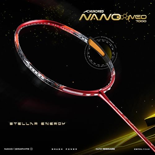 Image of Hundred Nano Neo 7000 (4U) Unstrung Badminton Racket with Full Cover | 83 Grams | Maximum Tension ≤32 lbs (Dark Red)