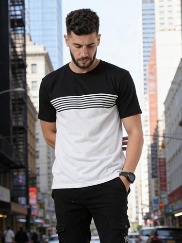 Image of fanideaz Mens Cotton Half Sleeve Striped Round Neck T Shirt