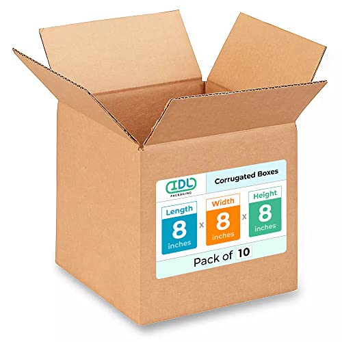 Small Cube Moving &amp; Shipping Boxes 8x8x8 inches (10-Pack) - Extra Strength 200 lb vs Regular - Corrugated Boxes for Packaging Moving Supplies - Cardboard Box - Carton Box by IDL Packaging