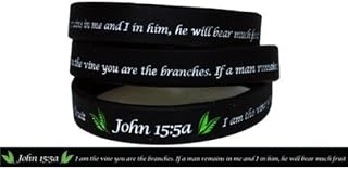 CTC Gifts 10 John 15:5a Silicone Flourish Debossed Wristbands Bracelets Christian - Black with White / Green Text