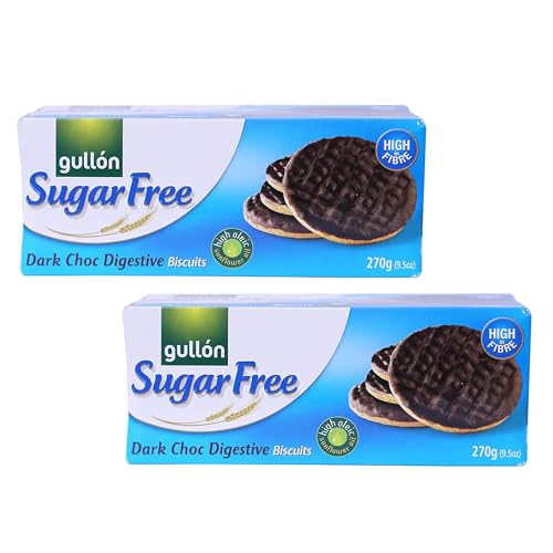 Gullon Sugar Free Dark Choc Digestive Biscuits 270g | High In Fibre | Chocolate Flavour | Promotes Healthy Digestion | Zero Trans Fat | Delicious Snack (Dark Choc Digestive 270g, 2 Pack)