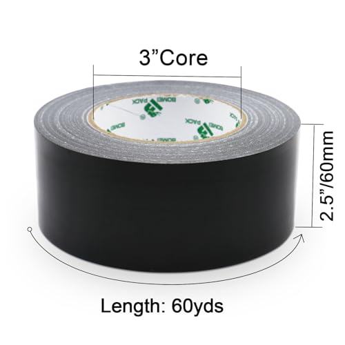 Image of BOMEI PACK Black Duct Tape, Industrial Grade 2.5 inch x 60 Yards (179 ft), 9 Mil Heavy-Duty, Waterproof, UV Resistant for Crafts & Home Improvement