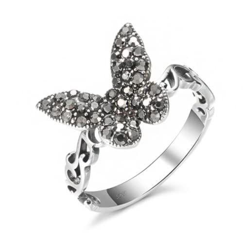 HUKQBUNX 925 sterling silver diamond pattern full diamond butterfly animal insect fashion personality exaggerated ring for men and women universal couple ring size 6-10 (size 10)
