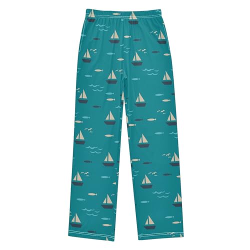 ZZXXB Sea Sailboat Fish Boys Long Pants Soft Trousers Elastic Waist Kids Lounge Bottoms with Pockets S-XL