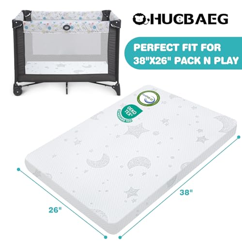Image of Pack and Play Mattress, Dual Sided Memory Foam 38x26x3 Inch, Stars and Moon