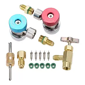 Aupoko AC R134A Adapters Quick Couplers with Can Tap Valve Kit, Adjustable R134A Adapter Fittings Quick Coupler, R134A Can Tap Valve Refrigerant Dispenser with Tank Adapter and Valve Core Remover Kit