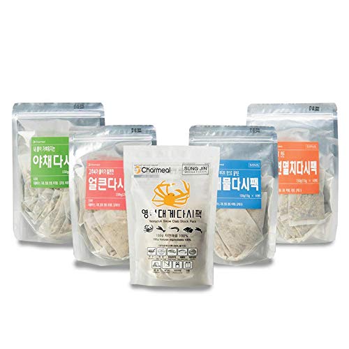 Sungjin Charmeal Premium Korean Umami Flavor 100% Natural Dashi T-Bag For Cooking Healthy Soups, Stocks, Stews, Noodles, Bouillon T-Bag (No Msg) 5 Variety Pack Gift Set #TOP5