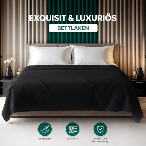 Utopia Bedding - Bettlaken ohne Gummizug 270x290cm - Oeko-TEX Zertifiziert - Weich Gebürstetes Polyester - Mikrofaser Flaches Laken – Schwarz
