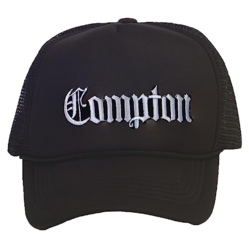 TOP HEADWEAR Old English Trucker Hat - City Snapback Cap, Black Compton