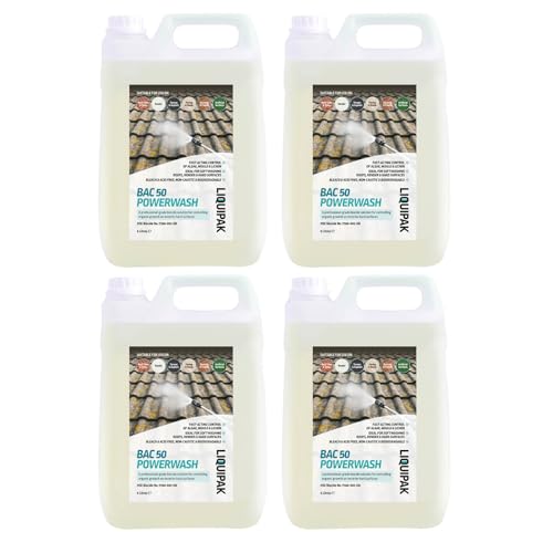 Liquipak BAC 50 4x5L Benzalkonium Chloride Concentrated powerful outdoor cleaner for roof cleaning soft washing patios decking paths & general exterior cleaning.