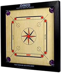 Synco ECO Carrom Board Games for Kids and Beginners with Wooded Coins and Multi Color Carrom Striker 18 Inch
