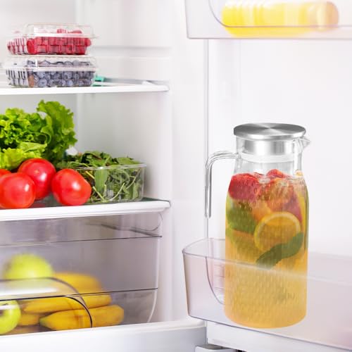 Miniatura 6 de 2pcs Jarra De Agua De Plástico De 1,6 L Con Tapa Y Asa De Acero Inoxidable, Jarra De Acrílico Para Zumos, Transparente Jarra De Agua Para Agua De Nevera, Irrompible, Fácil De Limpiar 1,6 L