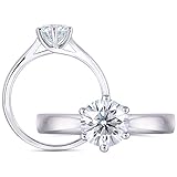 DOVEGGS 1ct 6.5mm Round Cut 2.6mm Band Width Lab Grown Moissanite Engagement Ring Platinum Plated Sterling Silver