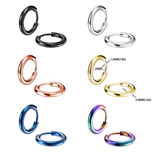 Image of 316L Surgical Stainless Steel Small Hoop Earrings 8mm 10mm 12mm 14mm Hypoallergenic Huggie Hoop Earrings Helix Lobes Hinged Sleeper Earrings Men Women for Cartilage Piercings
