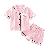 JWWN Little Girls Summer Pajamas Short Set Button Down Sleepwear, Kids Collared Sleep Shirt & Shorts 2Pcs PJ...