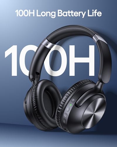 TAGRY Active Noise Cancelling Headphones 100H Playtime Over Ear Bluetooth Headphones with Deep Bass Light Weight Earphones Comfort Headsets with Fast Charging for Travel Home Office PC Black