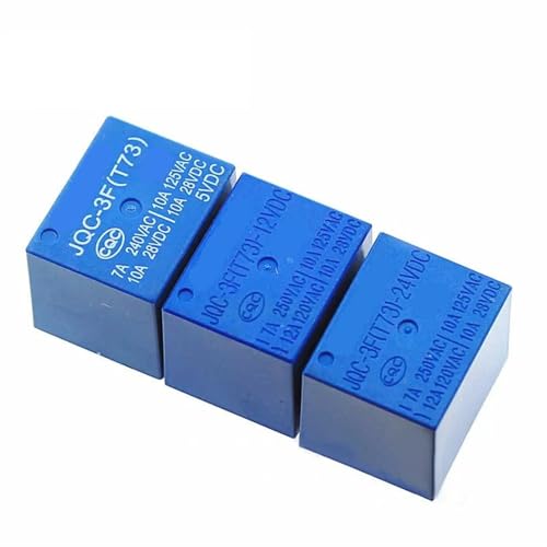 Relé JQC-3F T73 12VDC componente electromecánico de potencia 10A con cinco terminales tipo PCB 2