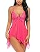 Avidlove Women Lingerie Lace Babydoll V Neck Sleepwear Strap Chemise Rose Red M