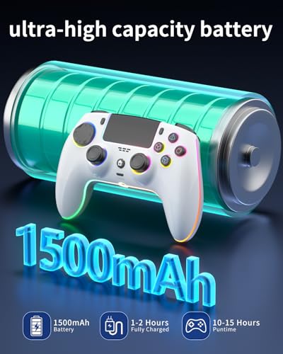 ワイヤレスコントローラー PS.5/Pro/Slim/PC対応 7 RGB LEDモード & 触覚フィードバック & 1500 mAhバッテリー & モーションセンシング、3.5mmオーディオジャック (白と黒)