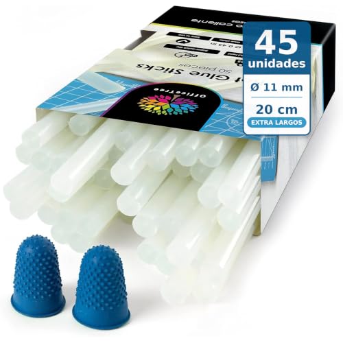 OfficeTree 45x Barras Silicona Caliente 11mm x 200mm - Secado Rápido y Extra Fuerte - Barras de Silicona Caliente 11 mm para Bricolaje y diversos Materiales - Barra Pegamento Termofusible