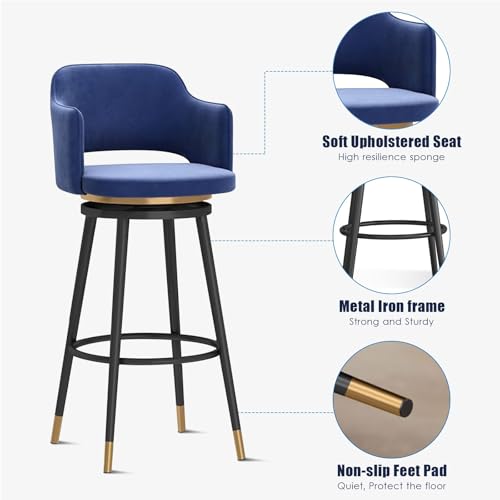 Tabourets de bar pivotants en velours haut de gamme et cadre métal design - 8