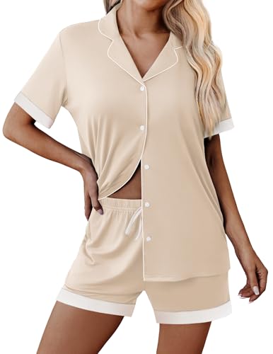 Image of Ekouaer Womens Button Down Pajamas Set Short Sleeve Sleepwear 2026 Summer Soft 2 Piece Lounge Sets