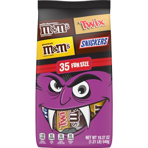 M&M'S Fun Size Milk Chocolate, M&M'S Fun Size Peanut, SNICKERS Fun Size & TWIX Fun Size Caramel Cookie Milk Chocolate Individually Wrapped Trick or Treat Halloween Candy, 35 Ct, 19.37 Oz Bulk Bag - image 1