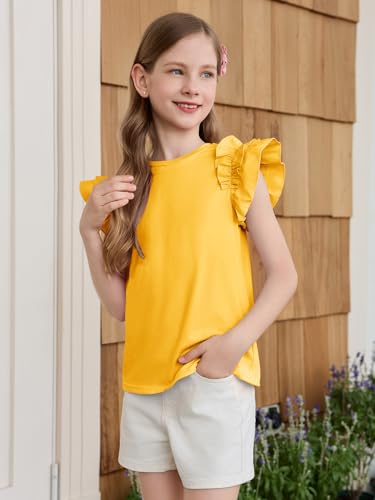 Image of Haloumoning Girls T Shirts Double Layer Ruffle Short Sleeve Kids Summer Crewneck Tunic Tee Tops 5-14 Years
