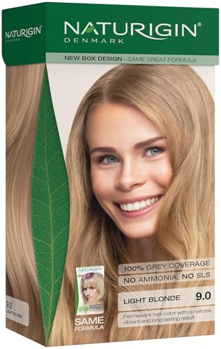 Image of Naturigin Permanent Hair Color, 9.0 Light Blonde, Ammonia Free, 100% Gray Coverage, Nourishing Natural Formula, For All Hair Types, Long-Lasting, Vegan & Cruelty-Free, 1 Pack