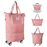 Travel Duffle Bag with Removable Wheels, Expandable Dry Wet Sports Gym Bag for Women Men, Weekend, Overnight, Swimming, Mum