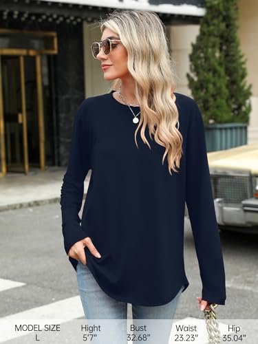 Image of Elesomo Womens Shirts Casual Crew Neck Short /Long Sleeve Tunic Tops Tees