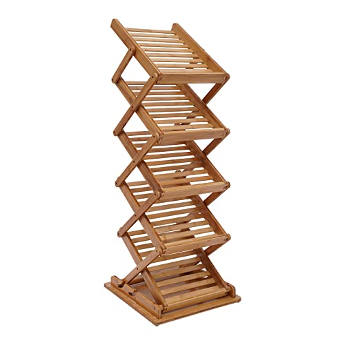 NEATOOM Bamboo Foldable Magazine Rack Floor Stand,5-Layer Brochure Display Stand,Portable Pop-up...