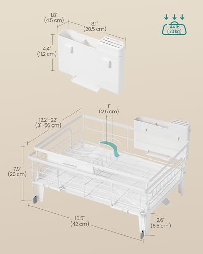 Image of SONGMICS Dish Drying Rack, Kitchen Dish Rack with Drainboard, 360 Rotatable and Extendable Spout, with Cutlery Holder, (12.2-22) x 16.5 x 7.9 Inches, Matte White UKCS552W01