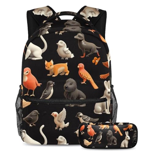 Sac à dos motif animal 3D avec sa trousse assortie pour l'école