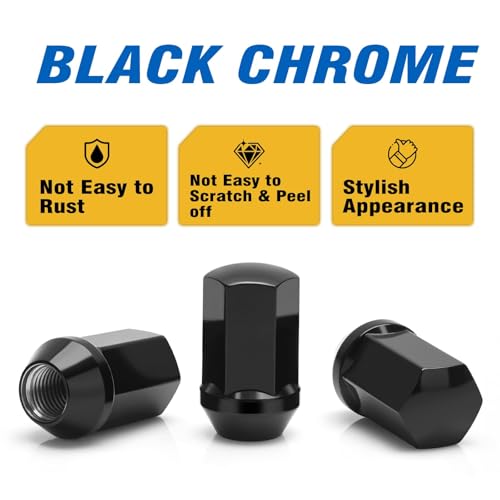 Image of Dynofit 14x1.5 Lug Nuts Compatible with 2008-2026 Chevy Silverado GMC Sierra 2500 3500,32PCS Black Chrome Wheel Lug Nuts,for 2012+ RAM 2500 3500,Anti-Rust and Corrosion-Resistant,for Cold Winter