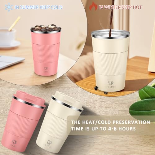 CS COSDDI Thermobecher- Isolierbecher, Edelstahl Travel Mug, 13oz/380ml Vakuum auslaufsicher Reisebecher mit Deckel, Autobecher, doppelwandig isoliert für Kaffee, Wasser und Tee, Kaffee-to-go Becher – Bild 4