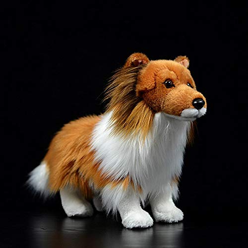 JHAI Cute Simulation Collie Stuffed Plush Toy Sheltie Shetland Sheepdog Doll Collie-Rough Coated Real Life Animal Model for Kids Gift Collie