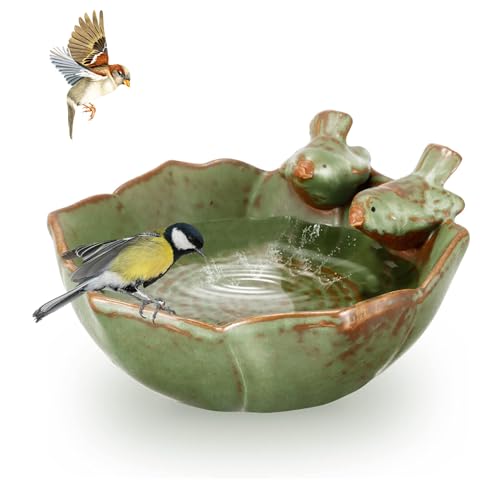Bird Feeders for The Garden, SUNJULY Bird Bath Bowl, Retro Finish Bird Food Container Holder Fruit...