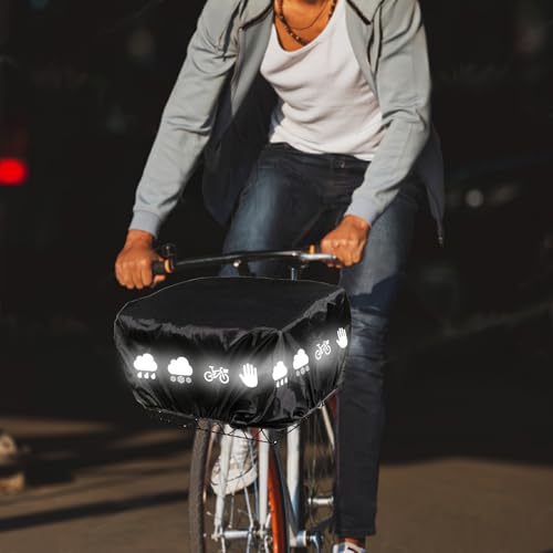 AUNGCSHE Regenschutz Fahrradkorb, Fahrradkorb Regenschutz mit Gummizug, Korbabdeckung Wasserdicht mit Reflexstreifen, Regenabdeckung für Korb hinten, für alle Körbe bis Größe 45x45cm (Schwarz)